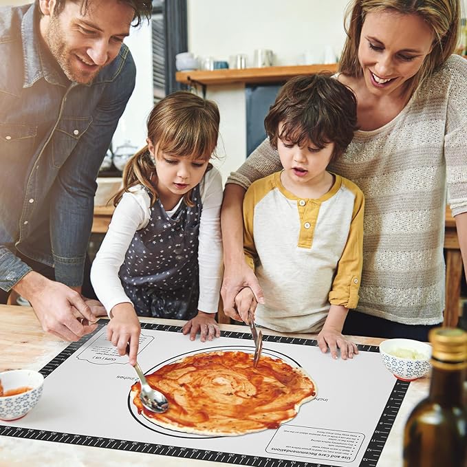 Non-stick Pastry Mat, Silicone Baking Mat with Measurement, Extra Large Silicone Mat for Baking Cookie Pie Bread Pizza Oven Reusable & Dishwasher Safe