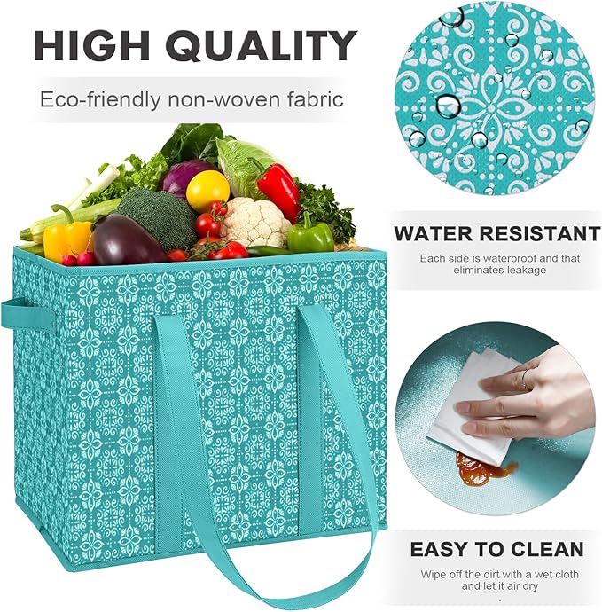WISELIFE Reusable Grocery Bags [2 Pack],Large Grocery Tote Bag Water Resistant Shopping Bags Foldable Grocery Bag for Clothes,Shoes and Picnic,Green