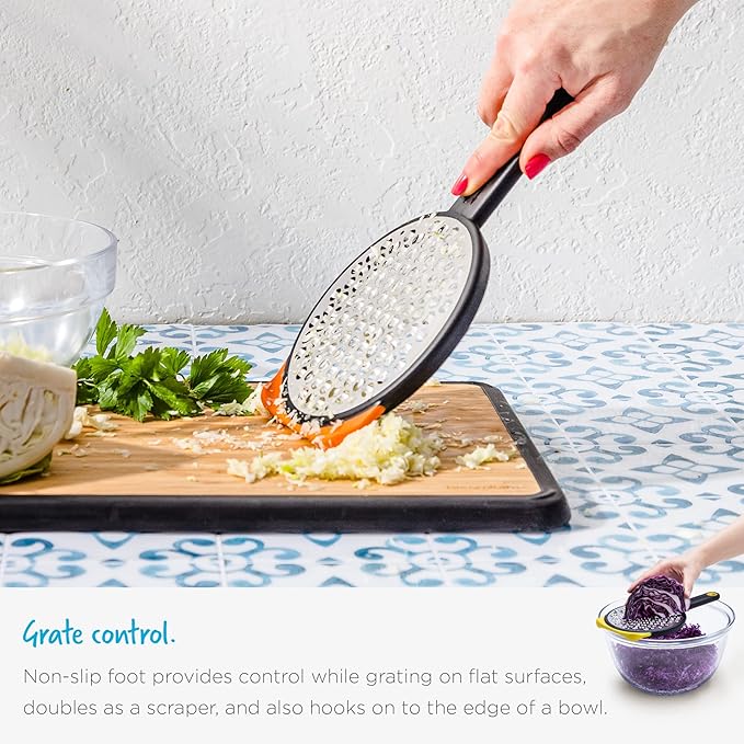 Dreamfarm Ograte Two-Sided Medium Food & Vegetable Speed-Grater with Non-Slip Bowl Hook & Foot - 3mm Medium Grater, Yellow