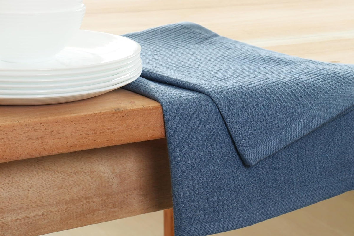 PurpleEssences Waffle Weave Kitchen Towel, 100% Cotton - 15 x 25 Inches, with Hanging Loop Ultra Soft Absorbent Quick Drying Dish Cloth, Tea and Hand Towels, 4 Pack - Spring Summer - Smoky Grey