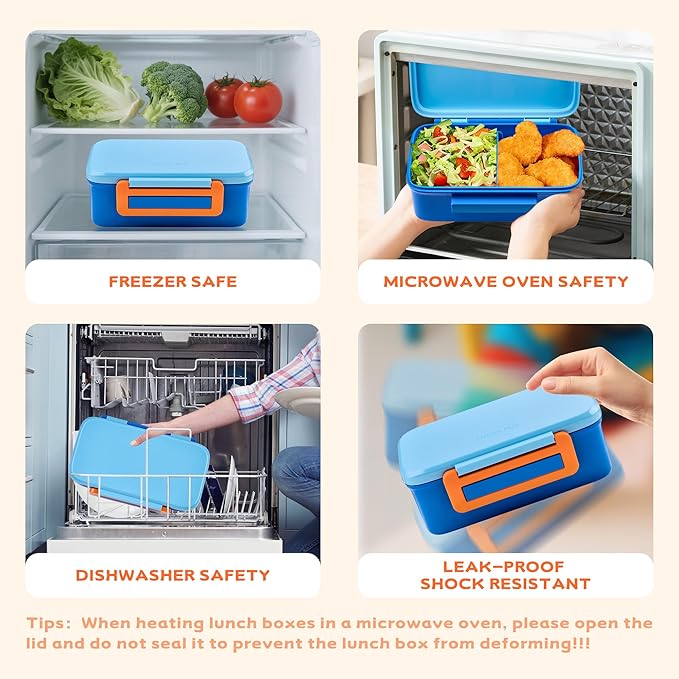 Lunch Box for Kids With 8oz Soup Thermo, Leak-proof Lunch Container with 2 Compartments, Thermo Food Jar Food Containers for Back to School Girls Boys (Blue)