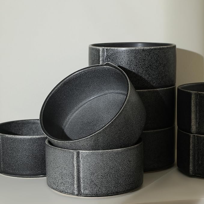 Stone Lain Bao 8-Piece Bowl Set Stoneware, Charcoal