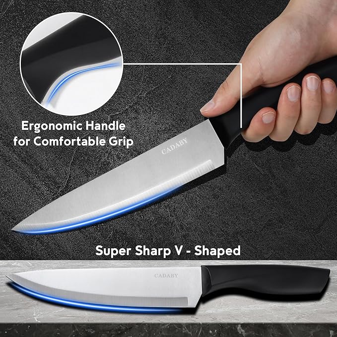 19 PCS Kitchen Cooking Utensils Set, 11 Pieces Silicone Cooking Utensils Set 6 Pieces Sharp Stainless Steel Black Knife Set with 1 Piece Cutting Board, Ideal for Apartment