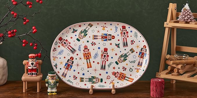 Bico Christmas Soldier Ceramic 16 inch Ceramic Oval Platter, for Serving Turkey, Steak, Salad, Microwave & Dishwasher Safe