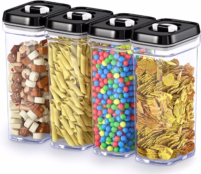 DWËLLZA KITCHEN Airtight Food Storage Containers with Lids – 4 Piece Set Air Tight Kitchen Storage Containers Clear Pantry Organization and Storage Set BPA-Free - Keeps your Food Fresh & Dry