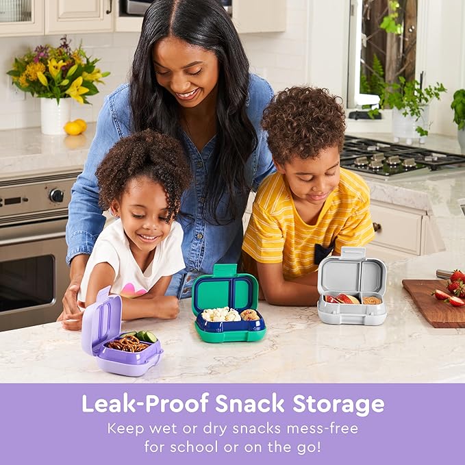 Bentgo Kids Snack - 2 Compartment Leak-Proof Bento Box Container for Snacks and Small Meals, Easy-Open Latch, Dishwasher Safe, BPA-Free for School, Daycare, & Sports - Ideal for Ages 3+ (Purple)