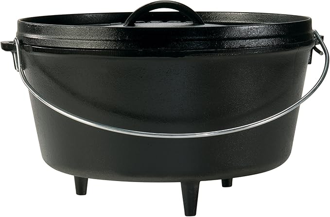Lodge 8 Quart Pre-Seasoned Cast Iron Camp Dutch Oven with Lid - Dual Handles - Use in the Oven, on the Stove, on the Grill or over the Campfire - Black