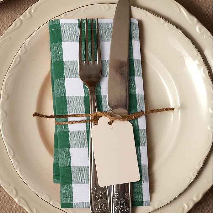 Urban Villa Cotton Dinner Napkins Set of 12, Highly Absorbent Soft Premium Cloth Napkins 20x20 Inches, Hotel Quality Reusable & Washable Table DinnerNapkins for Home -(Hunter/White, Buffalo Checked)