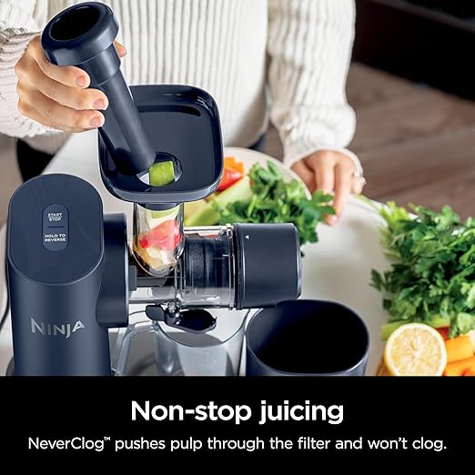 Ninja NeverClog Cold Press Juicer, Powerful Slow Juicer with Total Pulp Control, Countertop, Electric, 2 Pulp Functions, Dishwasher Safe, 2nd Generation, Blue/Navy, JC151NV