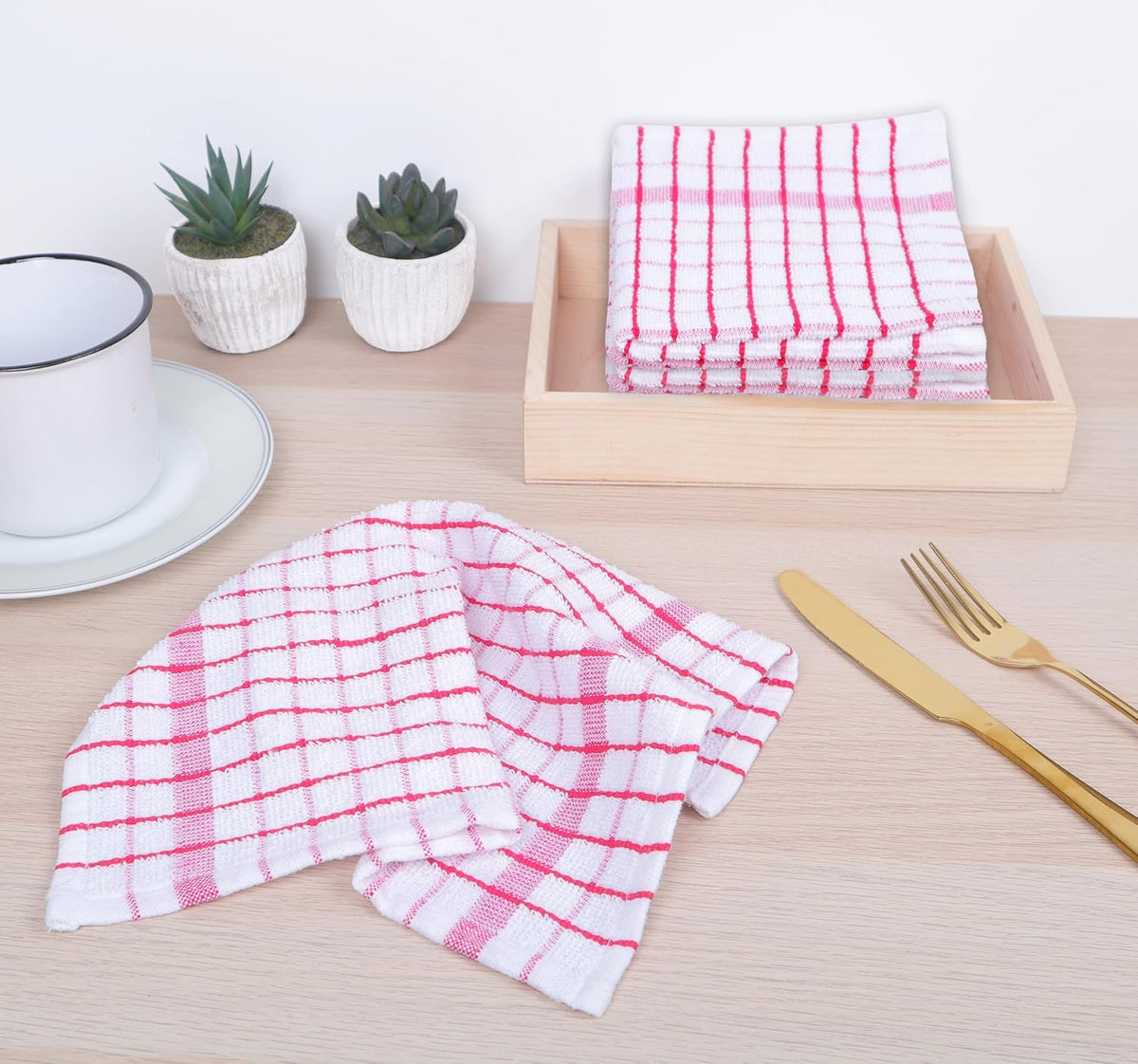 AMOUR INFINI Kitchen Dish Cloths Set of 8 - Ultra Soft, Highly Absorbent, Quick-Drying Terry Cotton Dishcloths 12"x12" Inch Wash & Cleaning Cloths for Kitchen & Dishwashing (Pink)