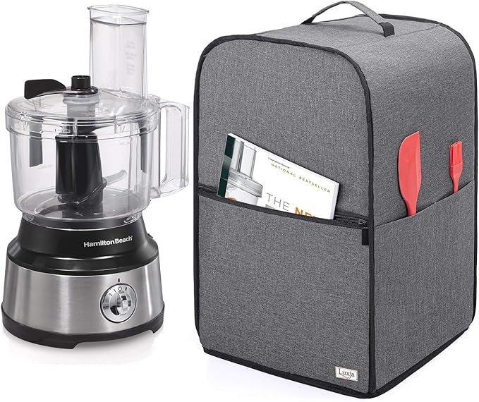 Luxja Food Processor Cover for Cuisinart and Hamilton Beach 10-14 Cup Processor, Food Processor Dust Cover with Accessories Pockets, Gray