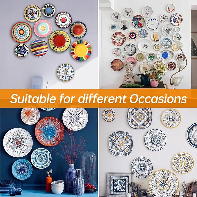 Bilillo 12 Pack Plate Hangers for The Wall, Suitable for 12-16 Inch Decorative Plate,Invisible Heavy Duty Wire Plate Holder with Wall Hooks, Plate Hangers for Displaying Plates, Platter, Dish (Black)