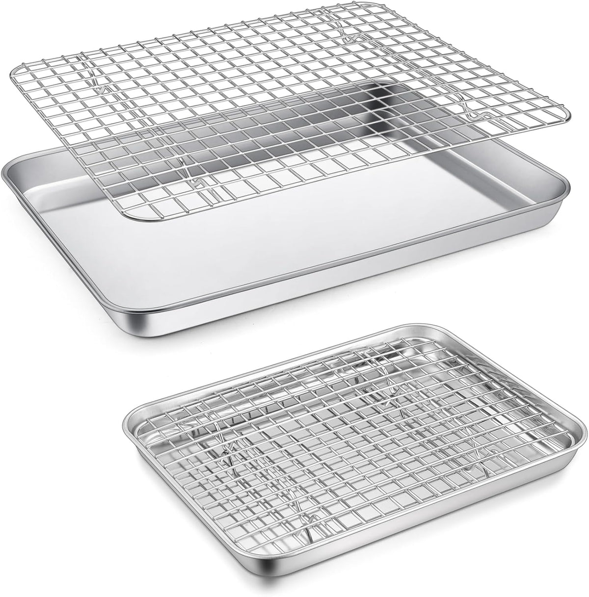 P&P CHEF 12.5 + 9 Inch Baking Sheet and Rack Set, Stainless Steel Cookie Sheets Oven Baking Pans Trays with Cooling Racks for Cooking & Roasting, Oven & Dishwasher Safe, (4Pcs)