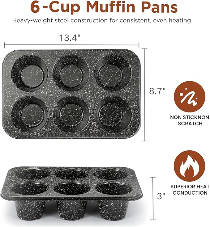 Non-Stick Popover Pans - 6-Cavity High Carbon Steel Tray Mold for Baking, Stainless Steel Jumbo Size for Premium Muffins, Homemade Cupcakes, Breads - Professional Bakery Kitchen Oven (Black)
