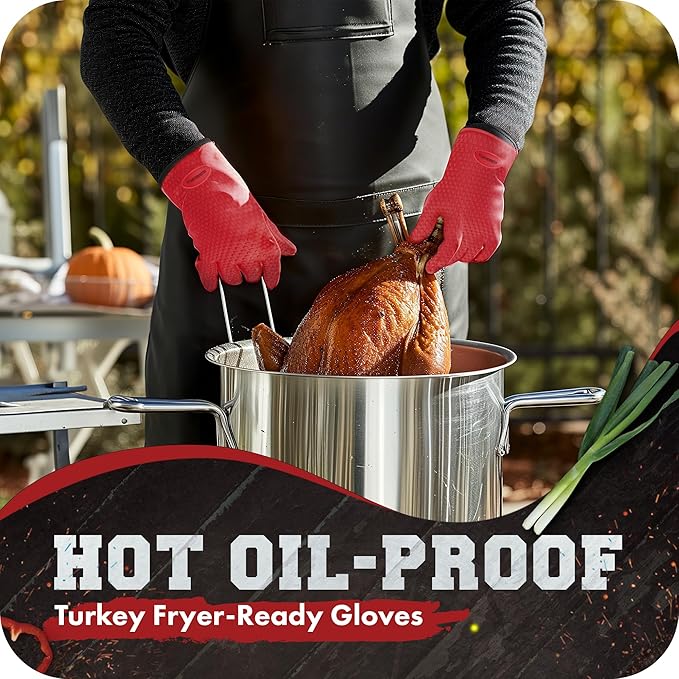 KITCHEN PERFECTION S Silicone Smoker Oven Gloves -Extreme Heat Resistant BBQ Gloves -Handle Hot Food Right on Your Grill Fryer Pit|Waterproof Oven Mitts |Superior Value Set+3 Bonuses