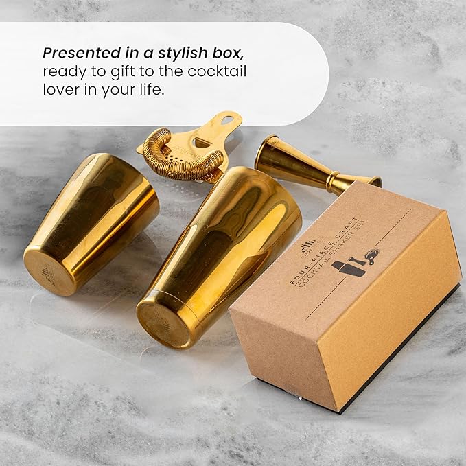 A Bar Above 4-Piece Cocktail Shaker Set, for Professional and Home Bar, Premium Bar Kit Gifts, Includes Strainer, Japanese Jigger, and Boston Shaker Set