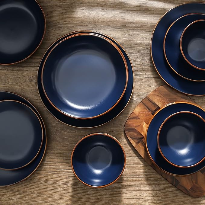 Stone Lain Brasa Modern Stoneware 16 Piece Dinnerware Sets, Plates and bowls Sets, Dish Set for 4, Blue
