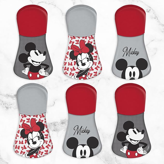 Disney Magnetic Chip Clips – Set of 6 Bag Clips for Food Storage - Mickey, Minnie, Lilo & Stitch, Winnie The Pooh – Durable Airtight Bag Chip Clips for Pantry & Fridge Use