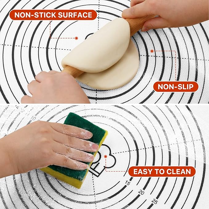 Pastry Mat, 28" x 20" Food Grade Silicone Extra Large Non Stick Baking Sheet Mat with Measurement for Making Cookies,Macarons,Bread and Pastry
