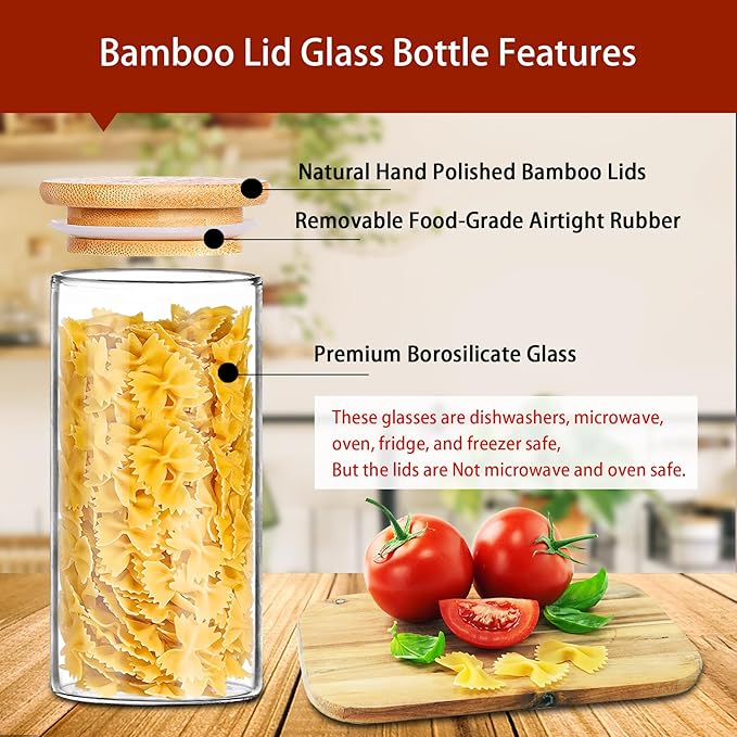 SLifeJars-32 oz Glass Jars with Bamboo Lids 8 pcs Glass Food Storage Containers with Airtight Bamboo Lids, Glass Canisters Stackable Kitchen Pantry bamboo lid for Coffee Beans, Rice, Sugar and More