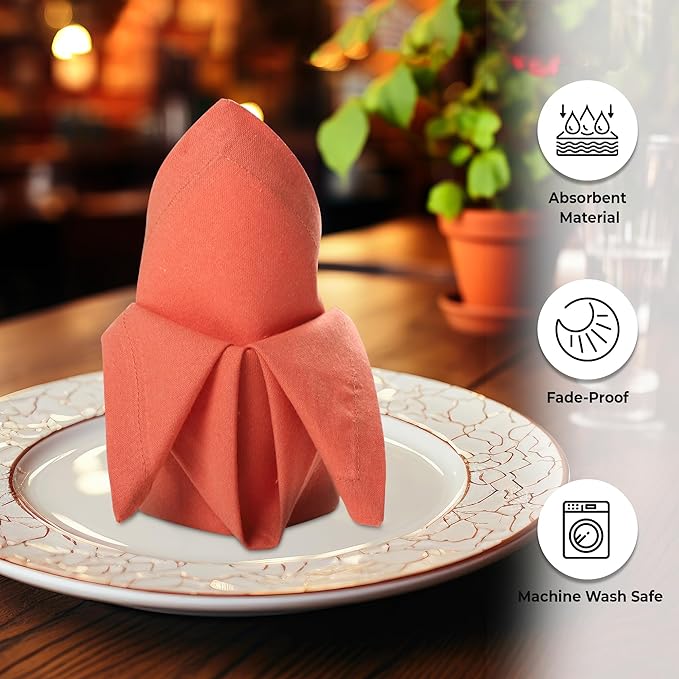 Urban Villa Cotton DinnerNapkins Set of 12, Highly Absorbent 18x18 Inches Soft Premium Cloth Napkins, Hotel Quality Napkins, Reusable & Washable Table DinnerNapkins - (Orange Pumpkins, Solid)