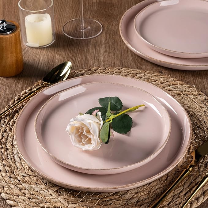 AmorArc Ceramic Dinnerware Sets for 4, 12 Pieces Handpainted Plates and Bowls Set with Rustic Terracotta Underside, Scratch Resistant Stoneware Dishes Set, Dishwasher & Microwave Safe