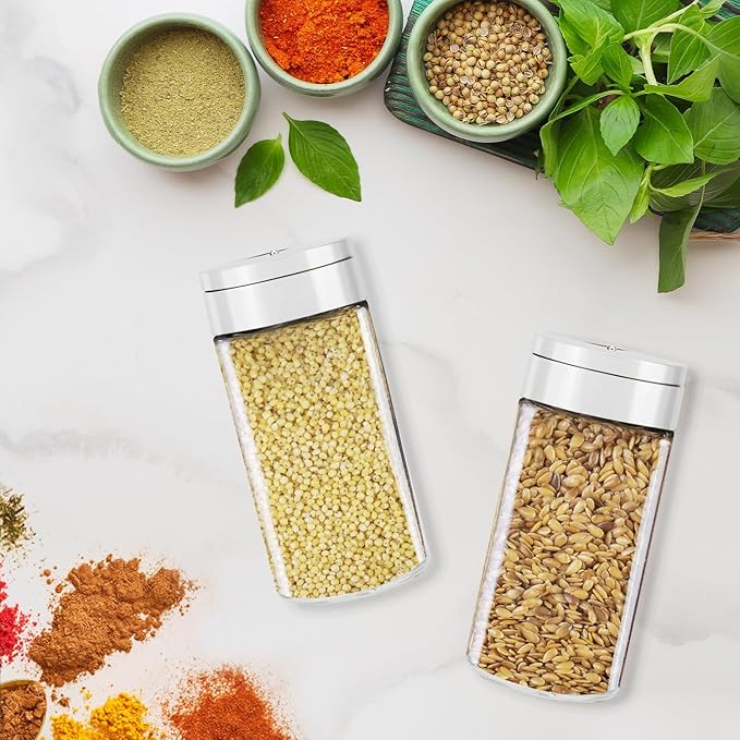 Segarty Spice Jar with Shaker Lids, 3 Pack 6 oz Spice Jars with Adjustable Pour Large Holes for Herbs Grains, Empty Glass Spices Bottles Seasoning Containers Clear Salt Pepper Shakers