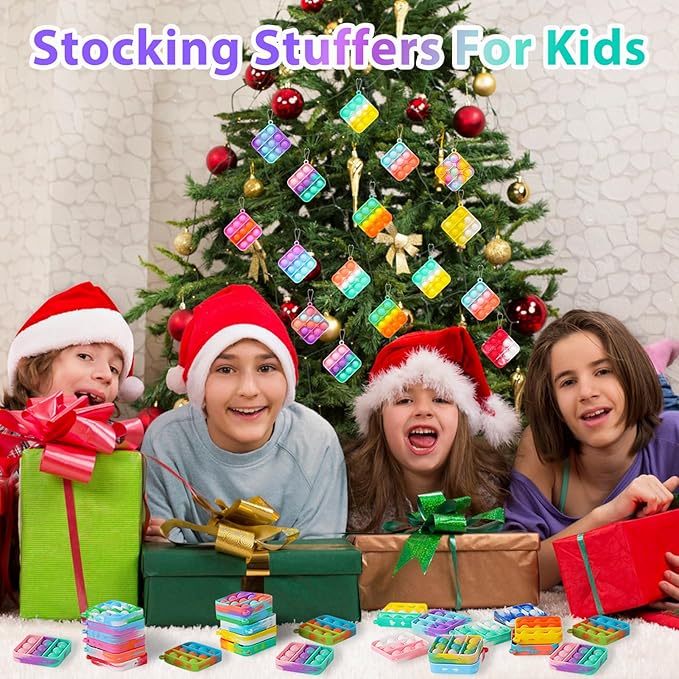 Pop Fidget Toys Bulk Its Party Favors for Kids 4-8 8-12 30 Pack Mini Pop Keychain It Christmas Stocking Stuffers for Kids Toy Fidgets for Classroom Prizes Student Gifts Birthday Goodie Bag Stuffers