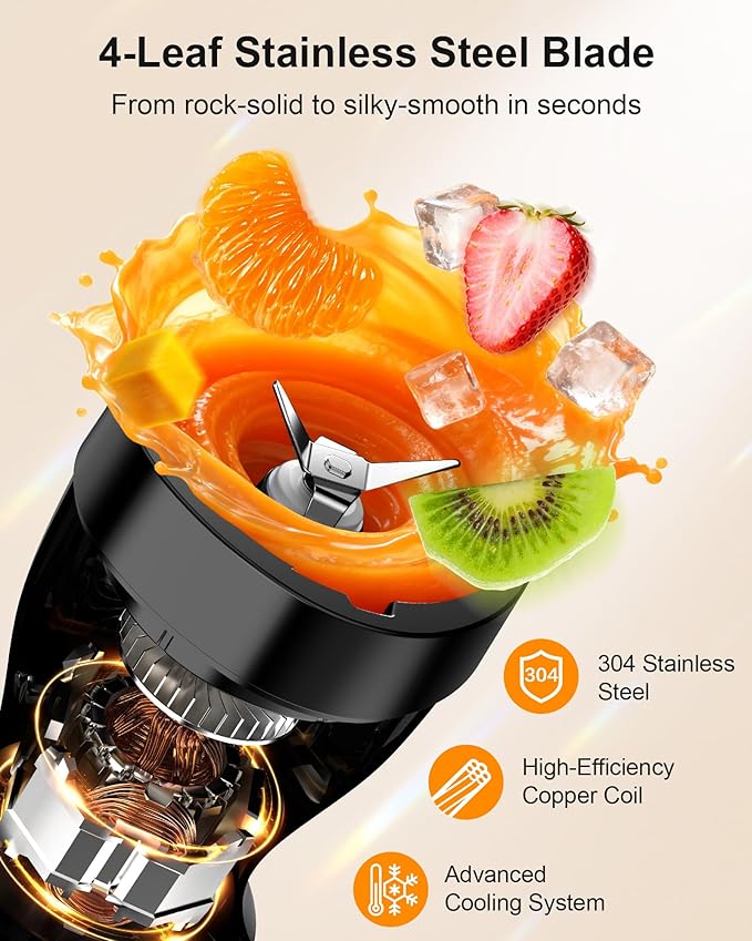 Smoothie Blender, 650W Personal Blenders for Shakes and Smoothies with Grinder Cup & 2 BPA-Free Portable Cups (20oz+14oz), Portable Blender for Juices, Smoothies Maker for Kitchen, Black