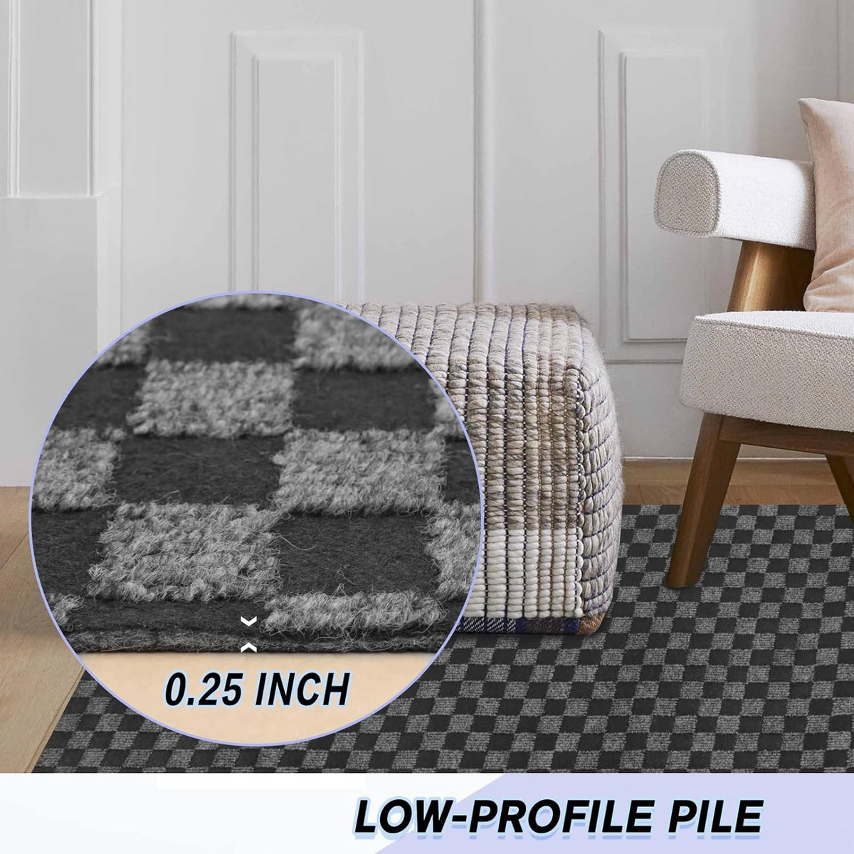Custom Size Backed Non-Slip Area Rugs Runner, Easy Clean, Waterproof Runner Rugs for Hallway Entryway, Kitchen, Laundry, 2FT x 8FT, Gray Checkered