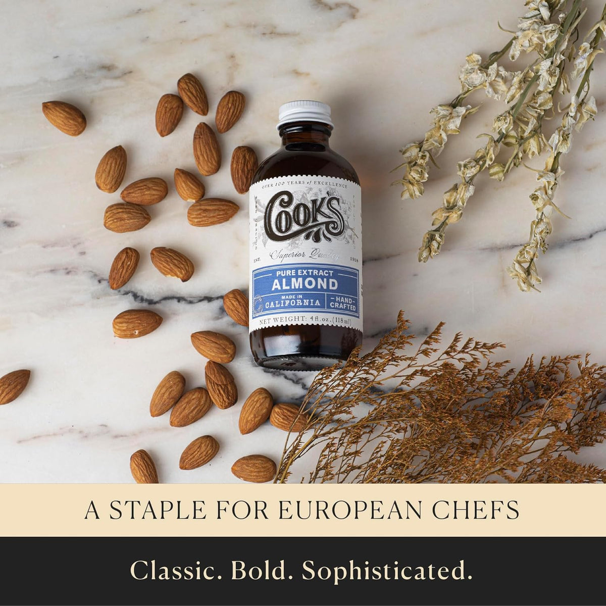 Cook's, Organic Pure Almond Extract, for Cookies, Cakes, Pastries, Allergen Free, 128 Ounces (1 Gallon)
