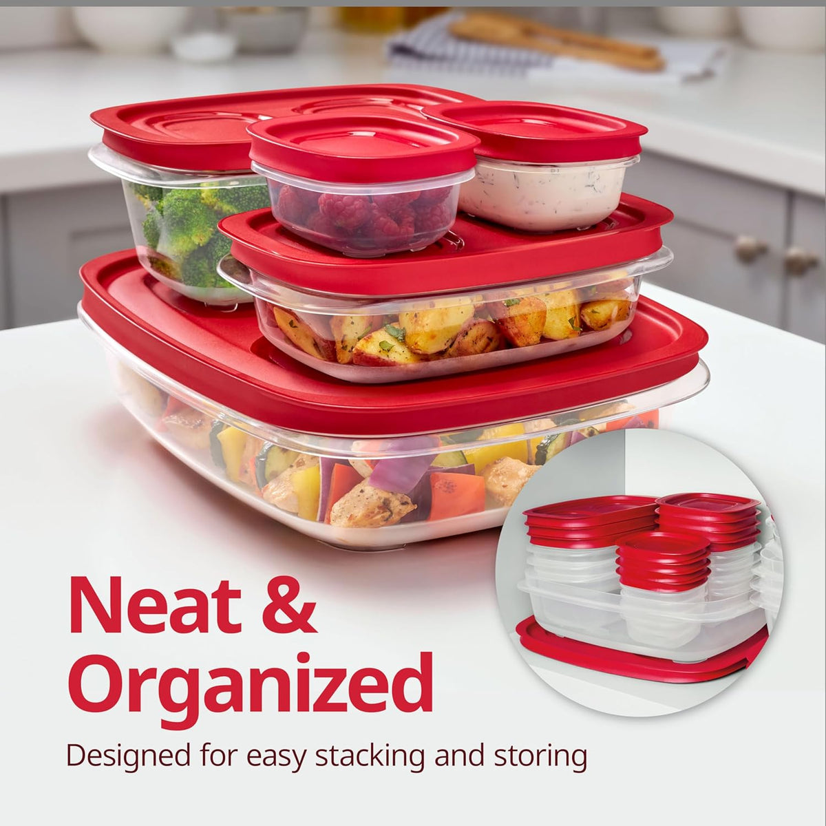 Rubbermaid EasyStore Rectangle, Square, and Round Containers, 34-Piece Set, Food Storage Containers, Food Storage Containers with Lids