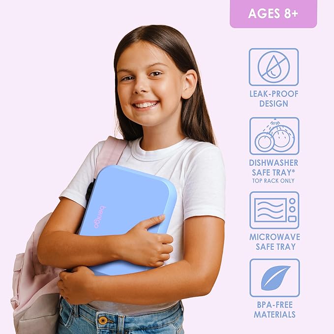 Bentgo Pop - Leak-Proof Lunch Box & Removable Divider for Ages 8+ & Teens - Lunch Container Holds 5 Cups of Food; 3-4 Compartments; Microwave/Dishwasher Safe; 2 Year Warranty (Periwinkle/Pink)