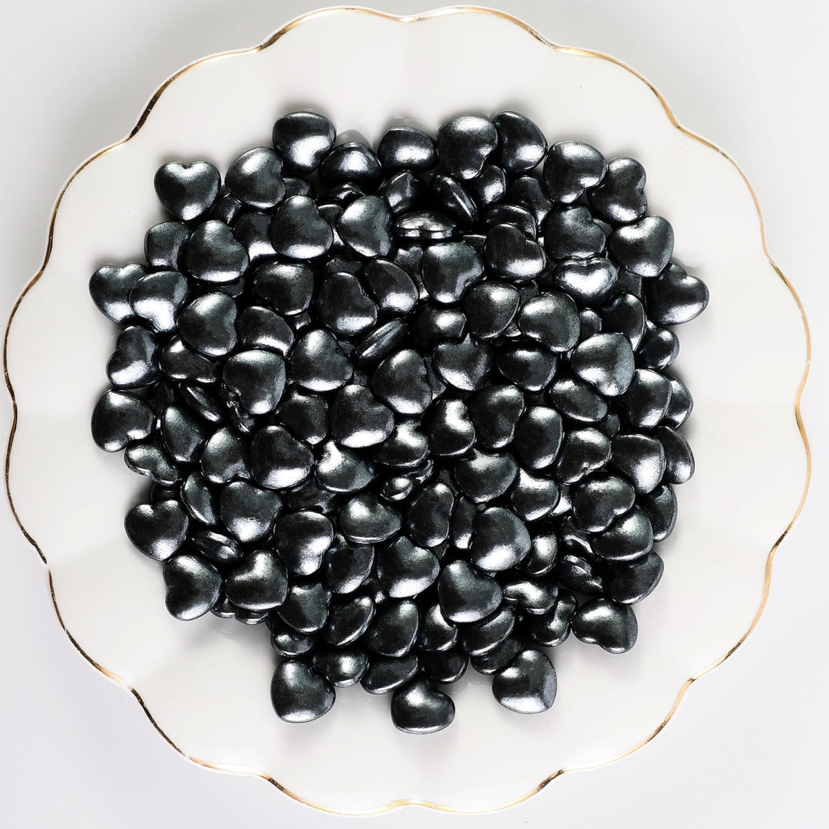 Kasvan Black Heart Shapes Sprinkles - Edible Candy Pearls 130g/4.58 Oz, Mix Size, Baking Cake Decorations, Ice Cream Toppings and Cookie Decorating, Wedding Party Chirstmas Supplies (Black)