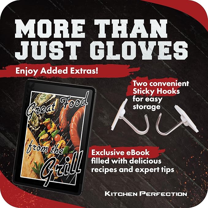 KITCHEN PERFECTION Silicone Smoker Oven Gloves - Extreme Heat Resistant BBQ Gloves - Handle Hot Food Right on Your Smoker Grill Fryer Pit | Waterproof Oven Mitts | Superior Value Set + 3 Bonuses