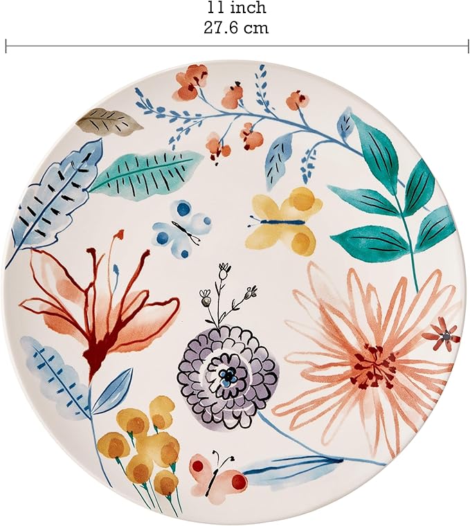 Bico Blossom Symphony Dinner Plates Set of 4, 11 Inch Large Ceramic Plates for Pasta, Steak, Stylish Serving Dishes, Microwave and Dishwasher Safe, Gift for Housewarming and Thanksgiving
