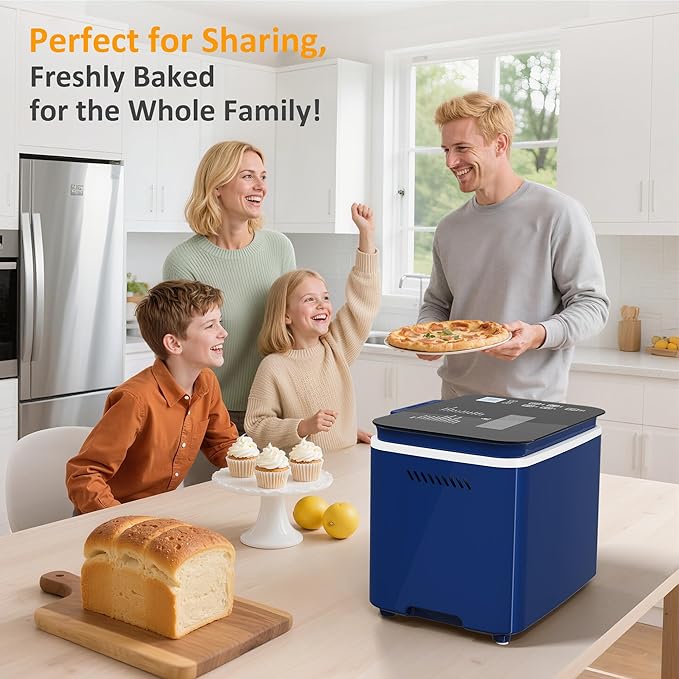 21-in-1 Programmable Bread Machine, 2.2LB Break Maker with Nonstick Pan & Digital Touch Panel, 3 Loaf Sizes 3 Crust Color, Keep Warm & 15H Timer, Bread Making Kit & Breakfast Maker, Blue