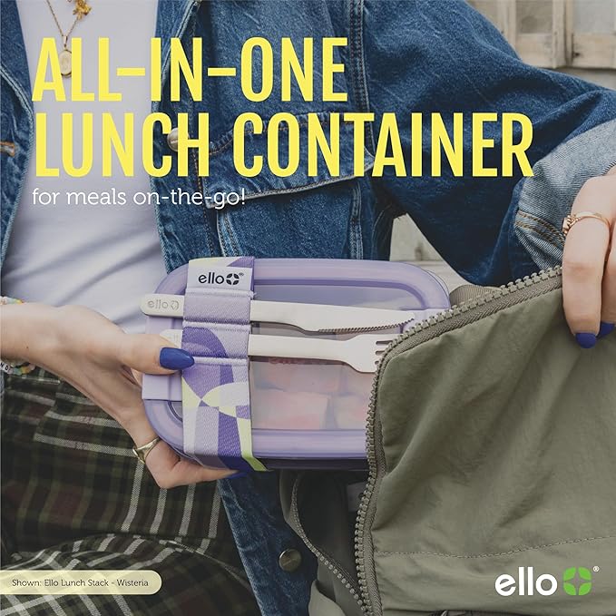 Ello 2-Pack Lunch Stack Plastic Food Storage Container Bento Box with Airtight, Leak-Proof Locking Plastic Lids and Silicone Base, BPA-Free, Freezer, Microwave, and Dishwasher Safe, Raspberry