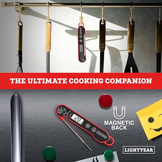Lightyear Meat Thermometer | Instant Read Cooking Thermometer for Grilling, Roasting & BBQ, Built-in Magnet, IP65 Waterproof, Food-Grade Stainless Steel Temperature Probe