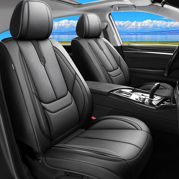 Fit Passport Car Seat Covers for Honda Passport 2019-2025 2026 -Upgraded Premium Waterproof & Breathable Leather, Airbag Compatible, All-Weather Seat Cushion Protector,2 Front/Black