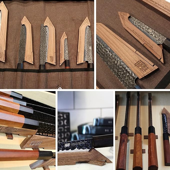 FINDKING Walnut Knife Edge Guard, Wooden Magnetic Knife Sleeve for Counter, Drawer, Knife Bag, Light, Portable Blade Sheath Cover, Suitable for 10.5" Japanese Kitchen Knife (Knife Not Included)