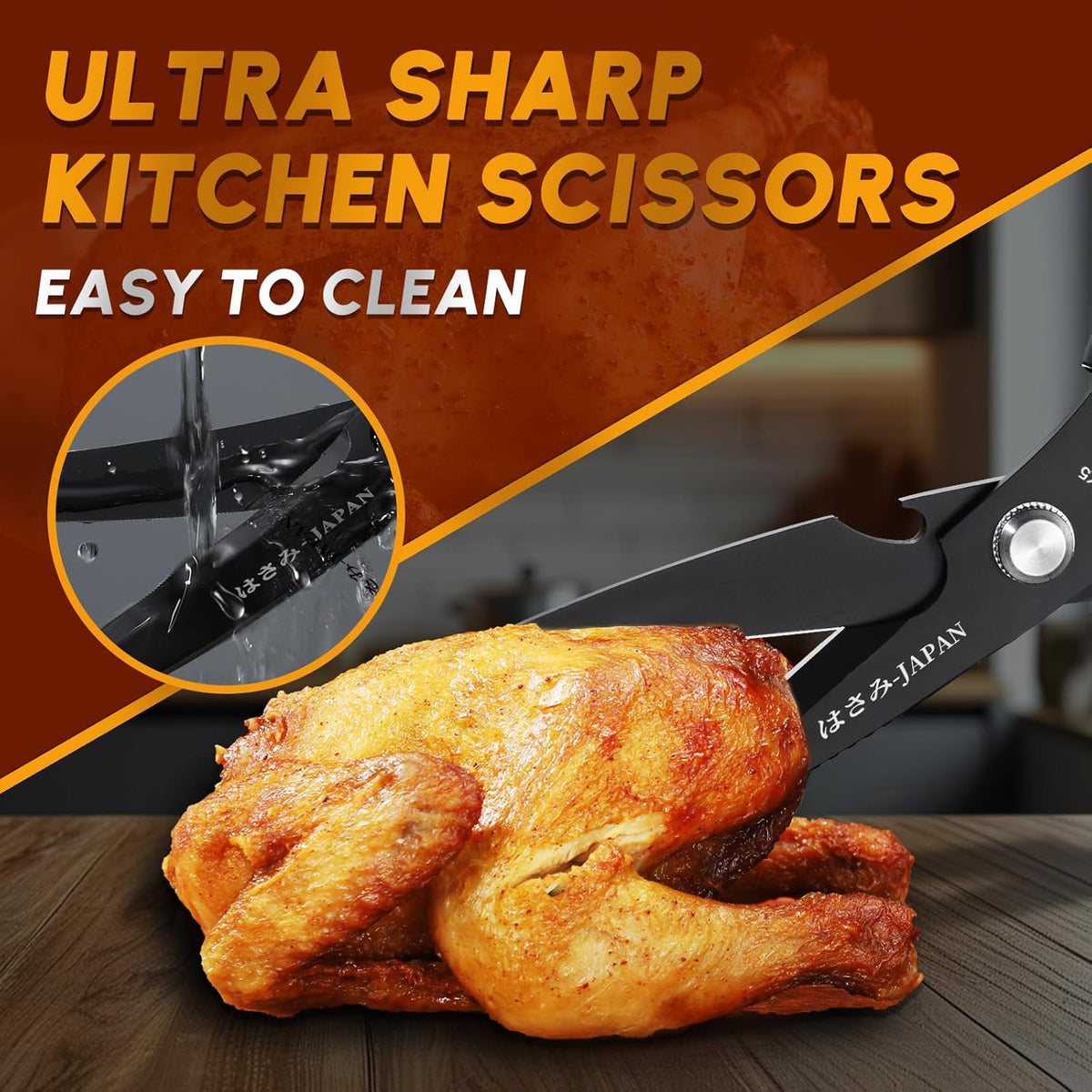 HUUSK Kitchen Scissors Set Upgraded - Stainless Steel Kitchen Shears, Sharp Meat Scissors, Heavy Duty Poultry Shear, Japanese Cooking Scissor for Food, Chicken Bones, and Turkey - Dishwasher Safe