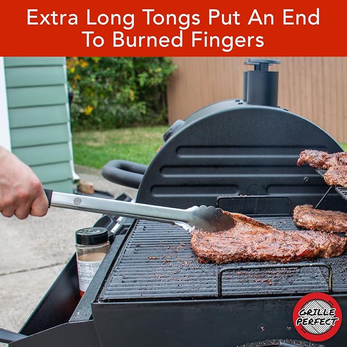 Grill Tongs 20-Inch Very Long Extra Heavy Duty for Grilling and Barbecue Heat Resistant Hand Grips Stainless Steel for BBQ Outdoor Kitchen and Cooking Hot Grilled Food