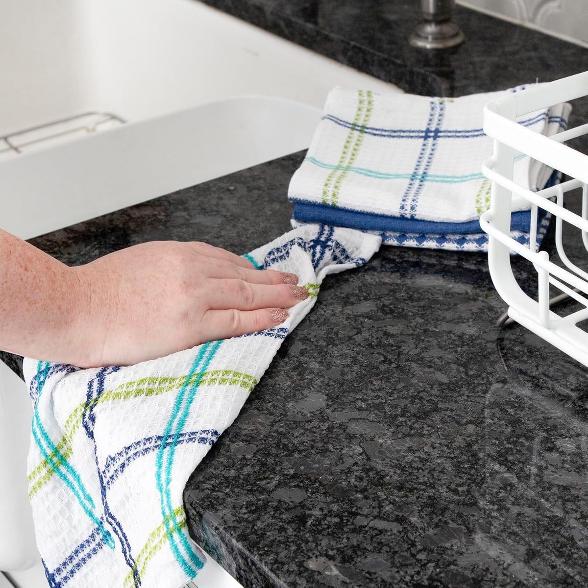 T-fal Premium Waffle Dish Cloths: Highly Absorbent, Super Soft Long Lasting - 100% Cotton, 12"x13" Towel for Cleaning & Drying, (12-Pack), Cool