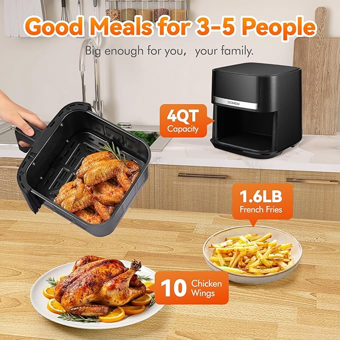 Air Fryer 4.2 Qt Oven, 8-in-1 Multicooker with Non-Stick Basket, Air Fryer with Preset Function, Cooker for Healthy and Low-Oil Meals, Convenient Operation
