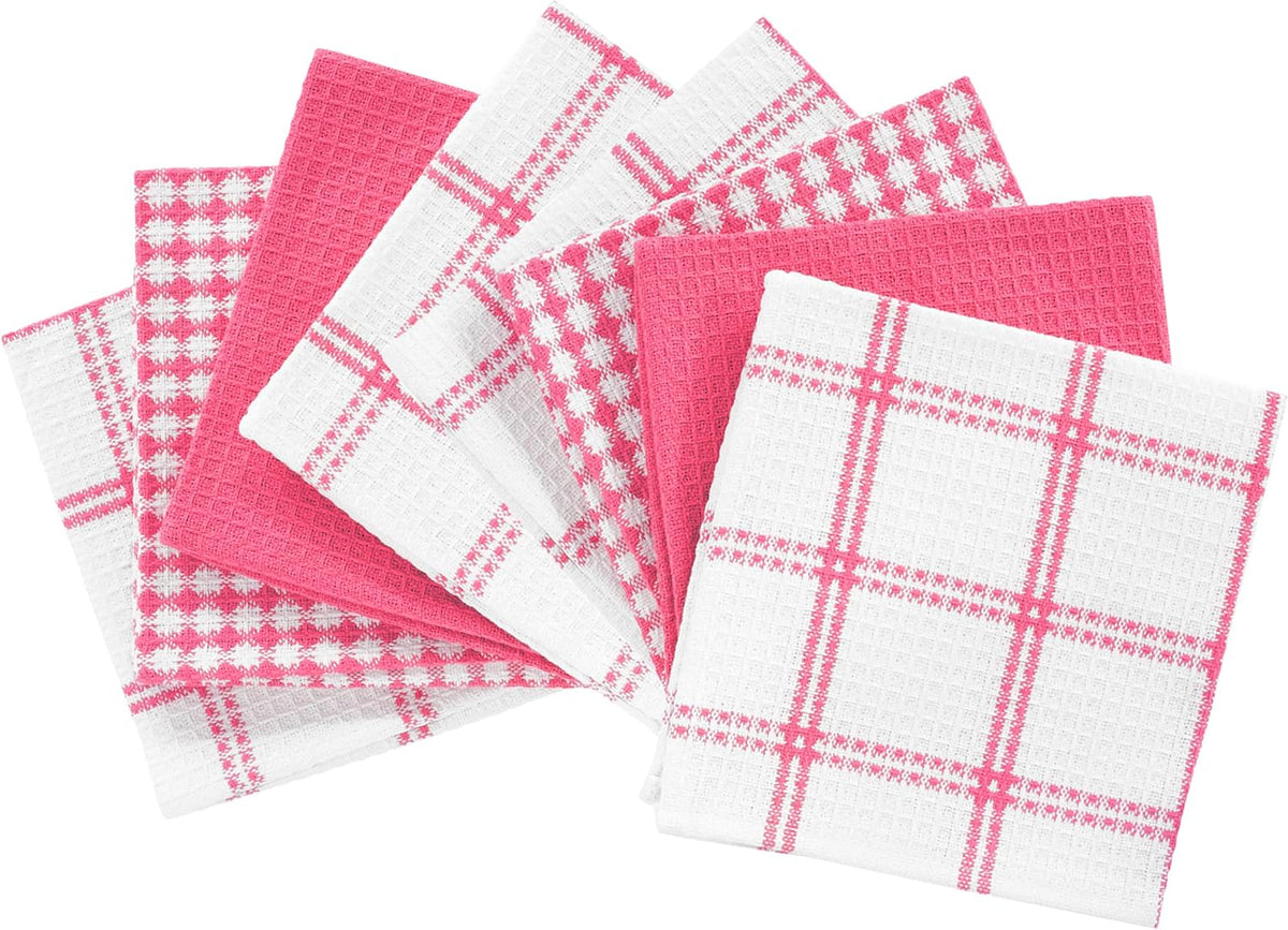 T-Fal Premium Waffle Dish Cloths: Highly Absorbent, Super Soft Long Lasting - 100% Cotton, 12"x13" Flat Waffle Dish Towel for Cleaning & Drying Dishes, (8-Pack), Pink