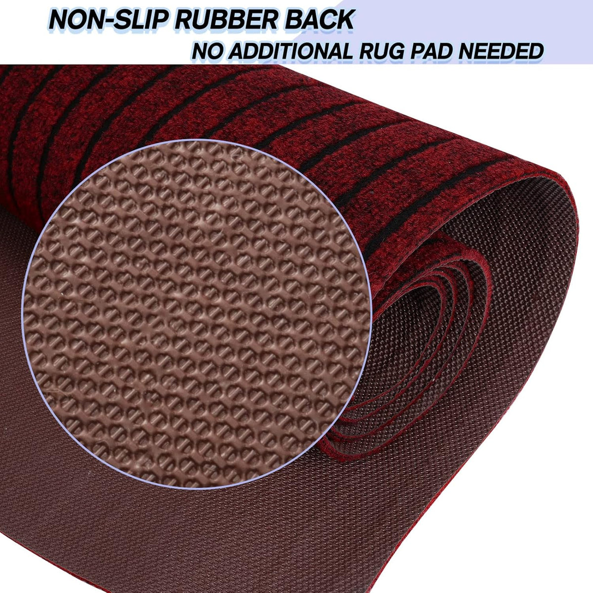Custom Size Backed Non-Slip Area Rugs Runner, Easy Clean, Waterproof Runner Rugs for Hallway Entryway, Kitchen, Laundry, 4FT x 62FT, Red Stripe
