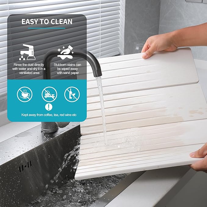 Extral Large Quick Dry Stone Drying Mat for Kitchen Counter,28x16 Inch Collapsible Eco-Friendly Absorbent Diatomaceous Earth Mat for Dishes Cups (White-Upgraded Version, 16x12 inch)