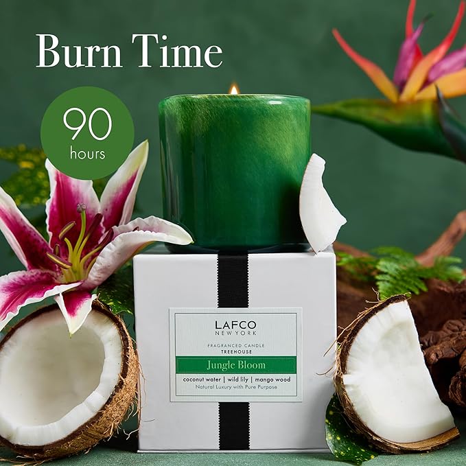 LAFCO New York Signature Candle, Jungle Bloom - 15.5 oz - 90-Hour Burn Time - Reusable, Hand Blown Glass Vessel - Made in The USA
