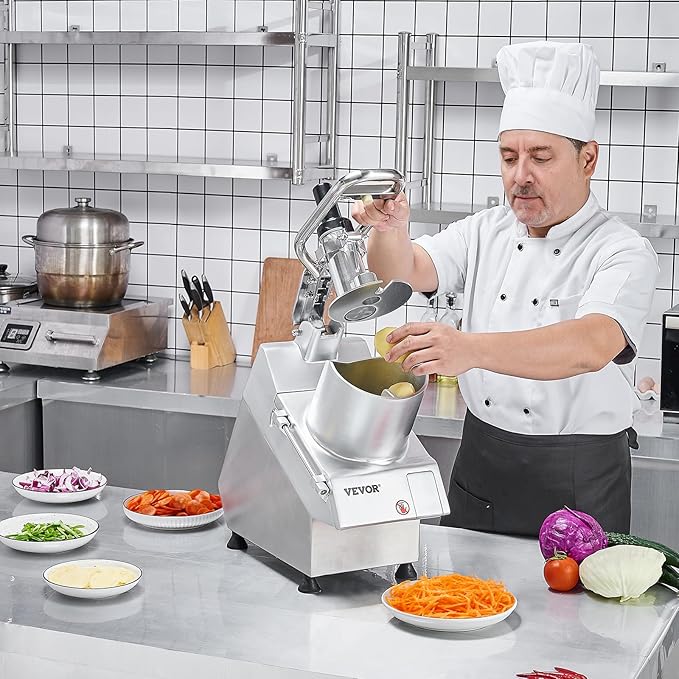 VEVOR Food Processor & Vegetable Chopper, 2 Feeding Holes Food-Grade Stainless Steel Food Processor Chopper with Detachable 6 Blades, 3mm/5mm/7mm/10mm Shredder, 2mm/4mm Slicer, for Vegetables, Fruit